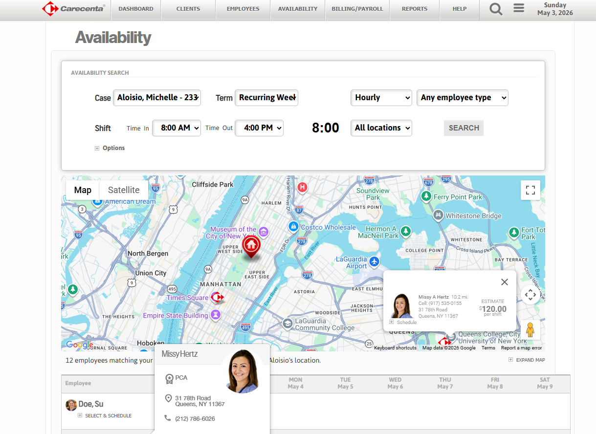 Carecenta availability map screenshot